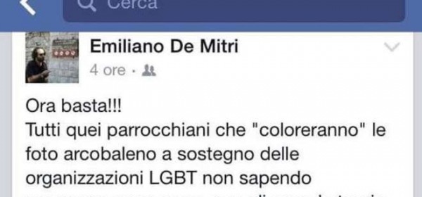 Il vice parroco contro i profili Fb arcobaleno