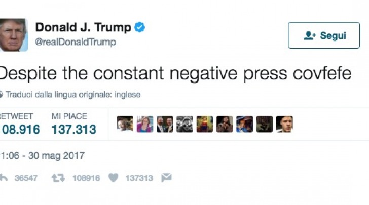 Il Tweet del Presidente Trump